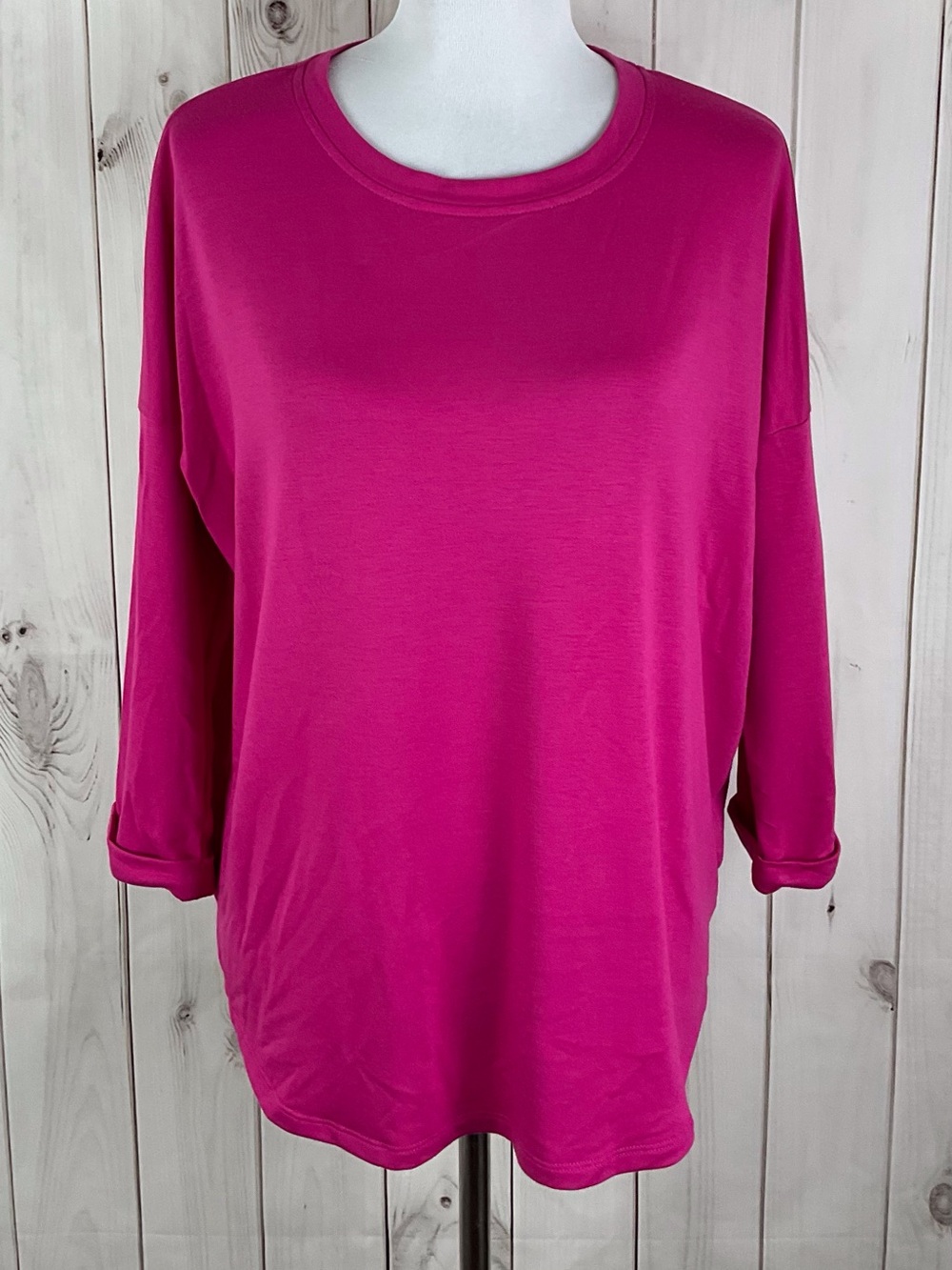 Crown & Ivy Women's Pink Baby Terry Stretch Knit T-Shirt Top Size L